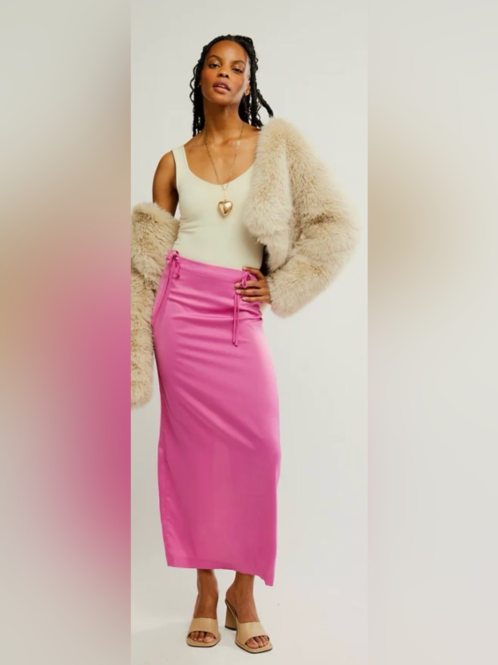 NWT FREE PEOPLE ROSETTA COLUMN MAXI SATIN SKIRT SUPER PINK SIZE 10
